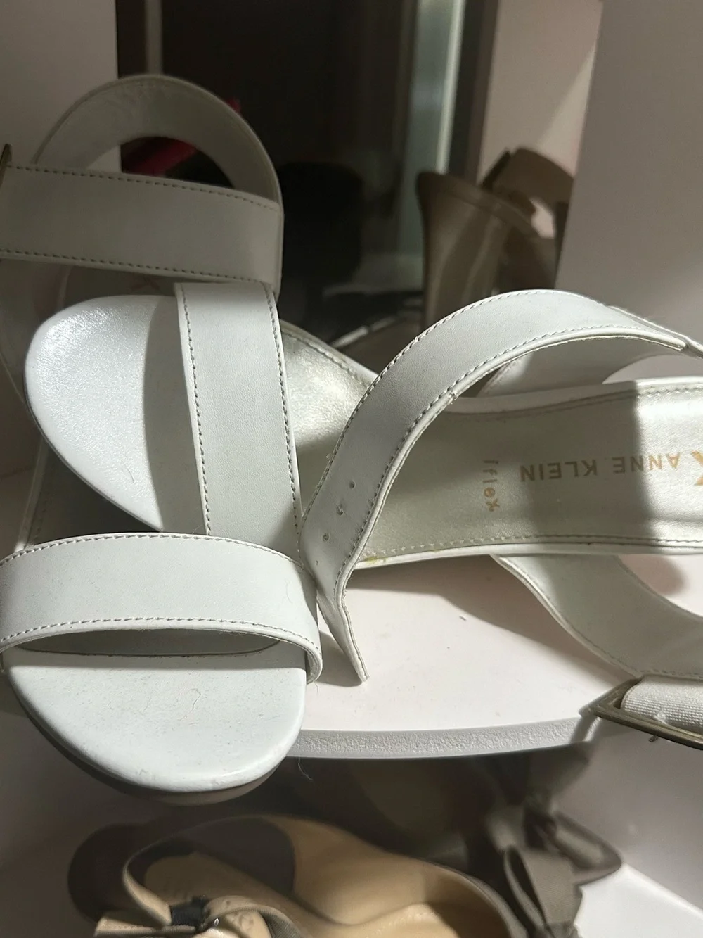 Anne Klein White Crossover Strap Sandals